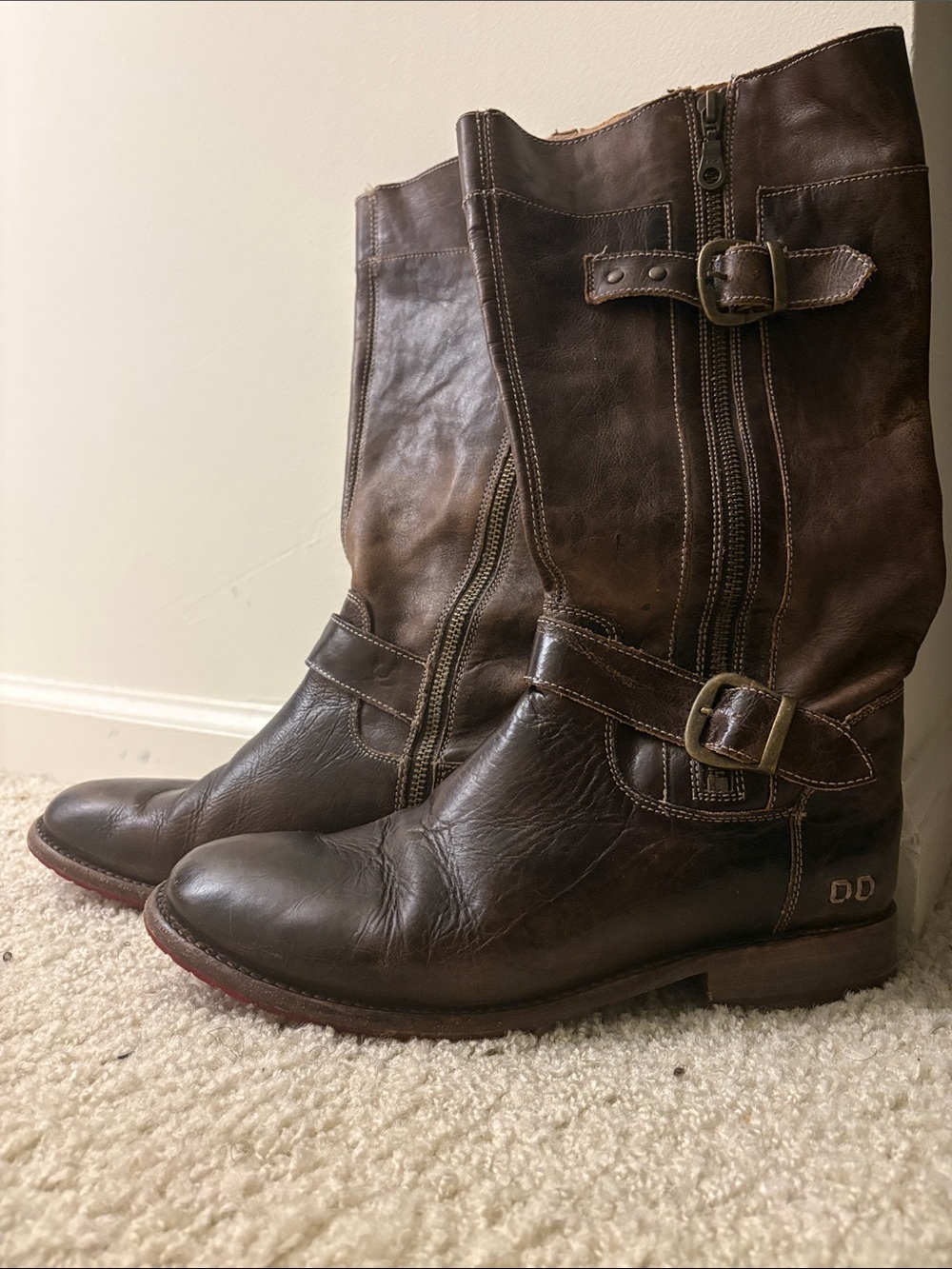 BED|STU Brown Leather Mid-Calf Buckle Boots